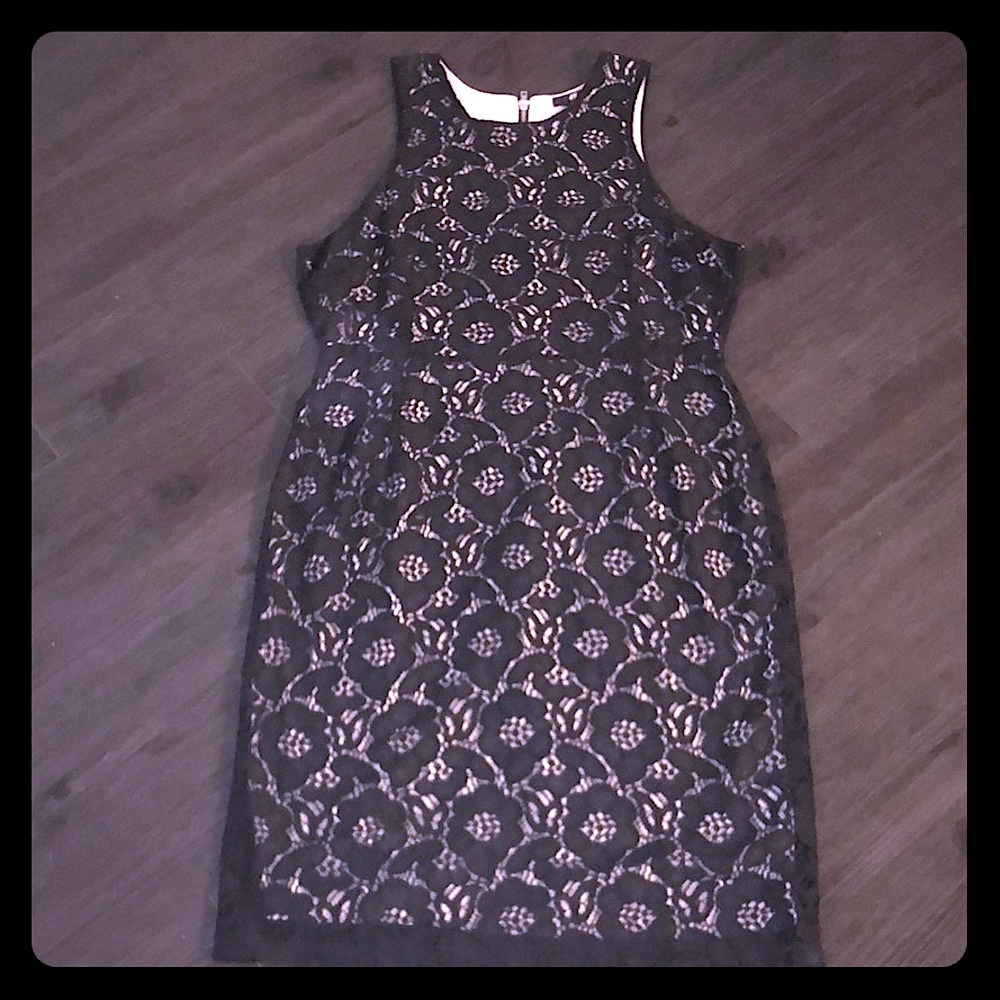 H&M Black Lace Dress, mixed media, back zipper, EUC